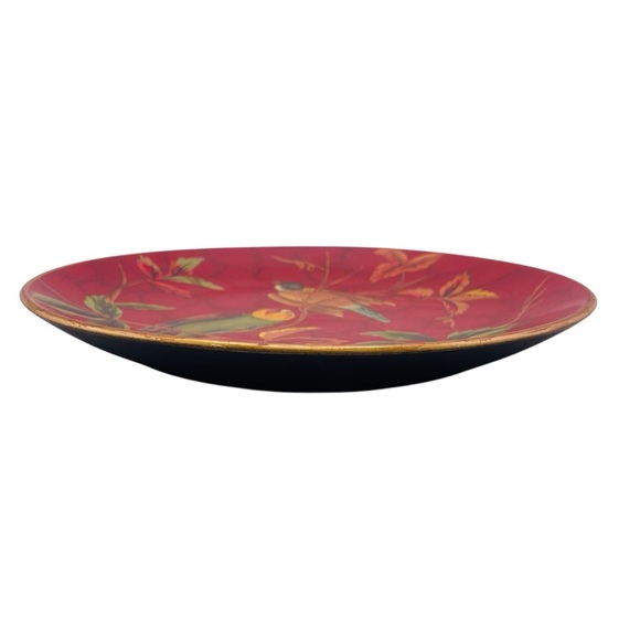 Vintage Decorative Red Plate with Hand-Painted Birds & Leaves –10”Display Plate - Picture 5 of 11